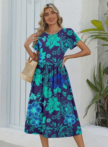Image of Zeagoo Womens Summer Dresses Casual Aline Midi Dress Short Sleeve Floral Tshirt Dress Flowy Beach Sundresses with Pockets