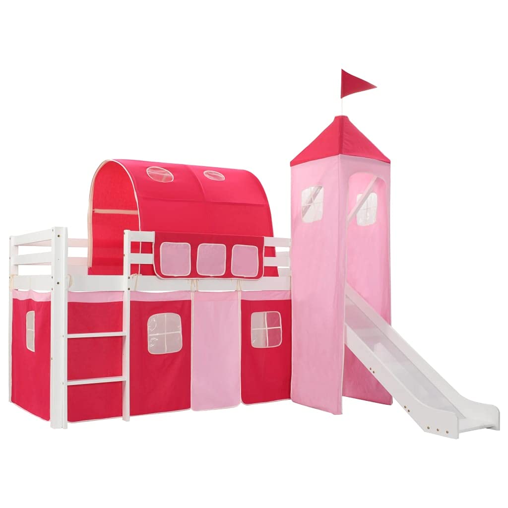 Rosa Colore del telaio: Bianco Letto a Castello per Bambini Scivolo e Scala in Pino 208x230 cmArredamento Mobili per bebè e bimbi Lettini e letti per bimbi