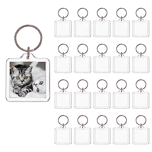 Image of BetterJonny 20Pcs Acrylic Picture Keychain Blanks in Clear Acrylic Picture Frame Keyrings