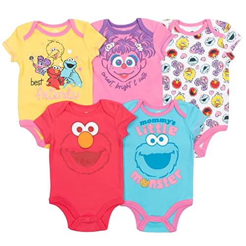 Image of Sesame Street Baby Boy Girl 5 Pack Bodysuits - Elmo, Cookie Monster, Oscar and Big Bird