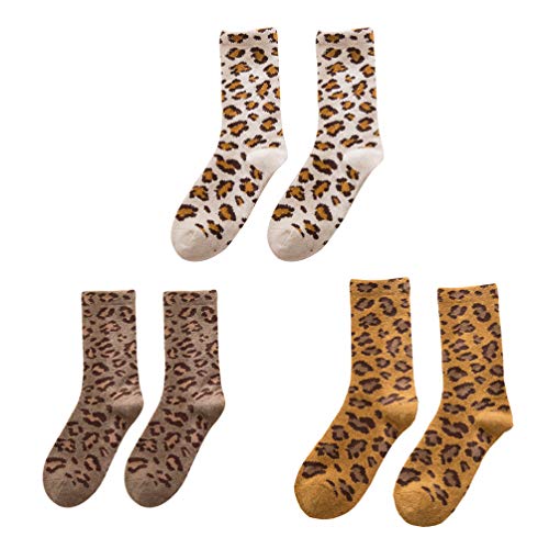 FENICAL Meias de leopardo da equipa - tubo médio de lã quentes para meninas, mulheres e senhoras - 3 pares, Leopardo, Tamanho único