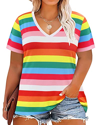 Image of RITERA Women Plus Size Tops Tie Dye V Neck Shirt Floral Camo Summer Short Sleeve Tunic Oversized Ladies Blouse XL-5XL