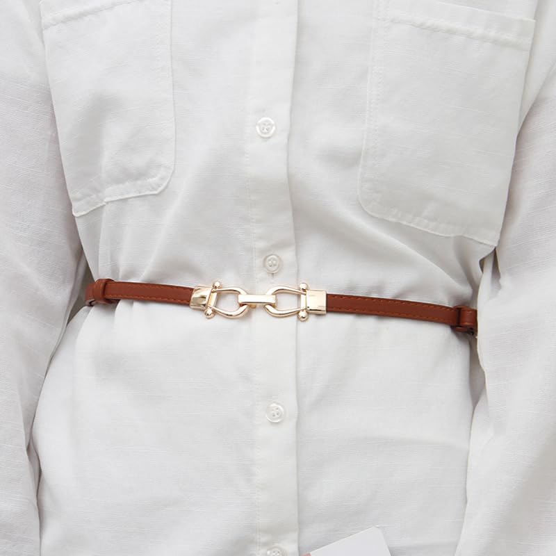 Leather Skinny Belt for Women – Adjustable, Lightweight, Foldable Design with Metal Buckle – Accentuates Dresses and Jeans, Ideal for Stylish Daily Looks or as a Thoughtful Gift(Brown)