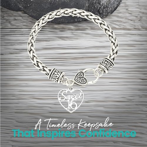 Infinity Collection Sweet 16 Charm Bracelet – Silver Plated Rope Chain Birthday Jewelry Gift for Girls – Includes Velvet Pouch4
