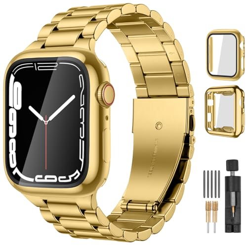 Lerobo Compatible with Apple Watch 38mm 40mm 41mm 42mm 44mm 45mm 46m 49mm, Solid Stainless Steel Metal Band with 2 Pack Protective Cases for iWtach Series 11 10 9 8 7 6 5 4 3 SE Ultra 3 2 1