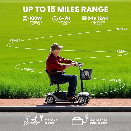 Image of Mobility Scooter for Seniors, Mobility Scooters for Adults, Powered Mobility Scooters, Foldable Motorized Electric Scooter for Adult, Lightweight Folding Electric Wheelchair, Load 300Lbs (R100 Sliver)