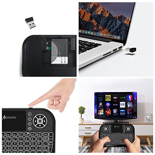 Acoucou (Upgreade 2.4Ghz＆Bluetooth Mini Keyboard, Mini Wireless Keyboard Remote Control With Touchpad Mouse Combo, Multi-Media Keys Compatible With Android Tv Box, Iptv, Htpc, Smart Tv, Pc,Etc. #TOP5