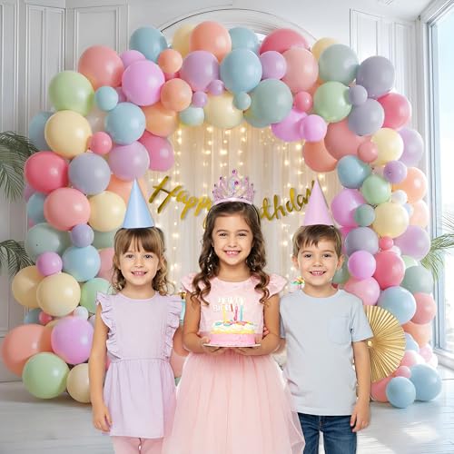 Image of SpecialYou.in Rubber Rainbow Theme Birthday Decoration Kit For Girls With Pastel Balloons For Decorations, Pastel Balloons For Birthday Decor Items For Baby Girl, Boy- 69 Pcs