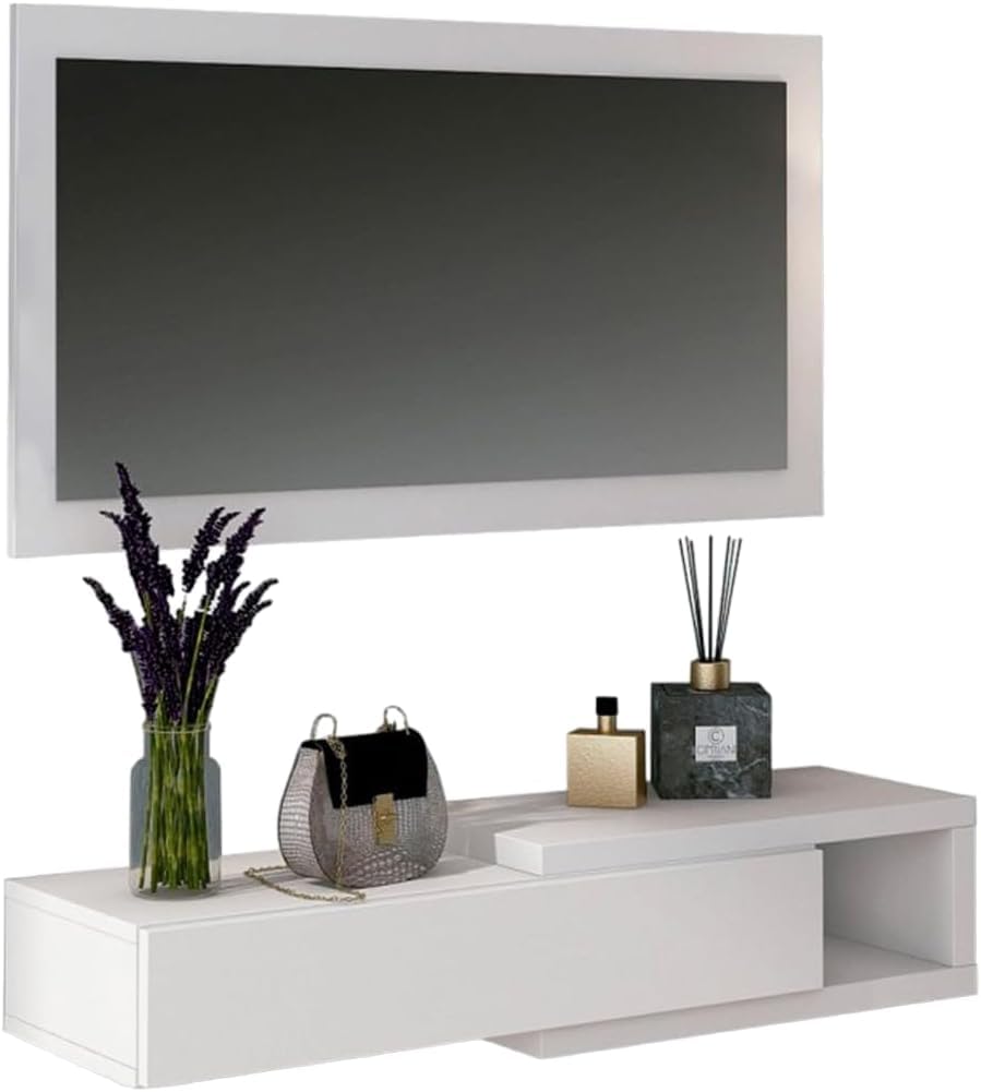 SHIITO | Mueble Recibidor Modelo Aura | Mueble Horizontal para la Entrada | Diseño Simple y Moderno para Decoración Hogar | Blanco - 90 x 70 x 40 cm