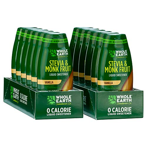 Whole Earth Sweetener Co. Stevia & Monk Fruit Liquid Sweetener, Vanilla, Squeeze Bottle, 1.62 Fl Oz (Pack of 12)