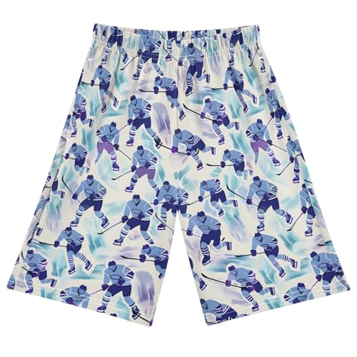 ALAZA Ice Hockey Player Watercolor Stylish Pajama Shorts Sleep Shorts Pant Lounge Pajama Bottoms Elastic Waist with Pockets