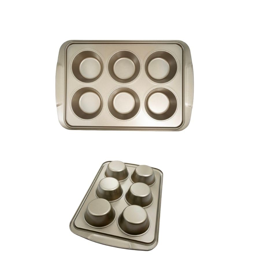 NESTIC Muffin Pan 6 Cups, Nonstick Cupcake Pan for Baking, Carbon Steel Muffin Tin Cupcake Baking Tray for Oven (6 Cups Large)