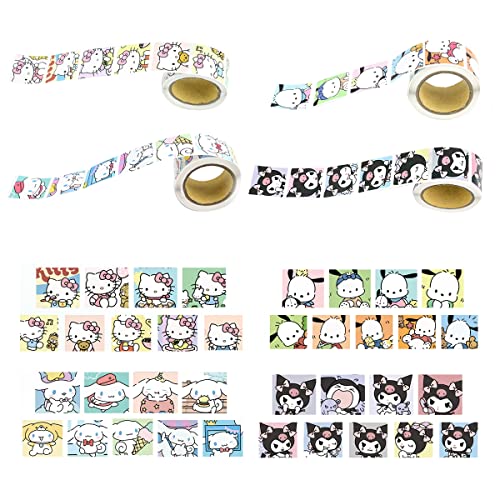 simyron 4 Rollos de Pegatinas de Sanrio - Rollo de Pegatinas Lindas Kawaii Pegatinas cuadradas...
