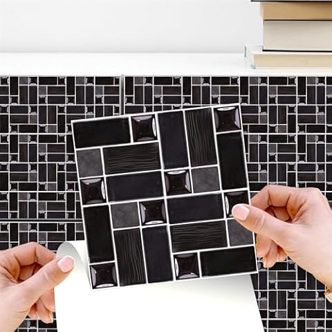 WALPLUS Self Adhesive Black Tile Stickers Cover