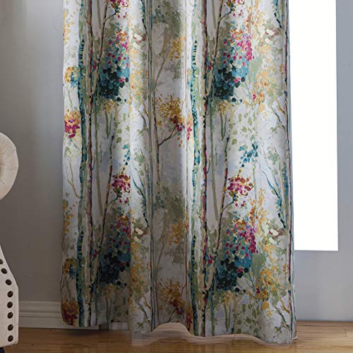 Kotile KT016-S01 Floral Design Print Short Window Drapes With Colorful Tree Curtain For Kid'S Room, 2 Panels 63 Inches Length Grommet Digital Printing Soft Room Darkening Blackout Curtains thumb #3