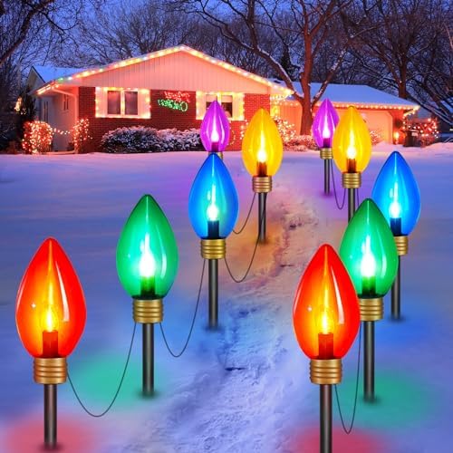 Super Jumbo C9 Christmas Pathway Lights Outdoor 2 Pack Total 22 Feet 10 LED Jumbo C9 Walkway