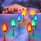 Minetom 2 Pack Super Jumbo Christmas String Lights or Pathway Marker Lights, Outdoor Xmas Decorations, 11Ft 5 LED Jumbo C9 Hanging Light Waterproof Lawn Dec for Holiday Home Tree Roof Yard, Multicolor