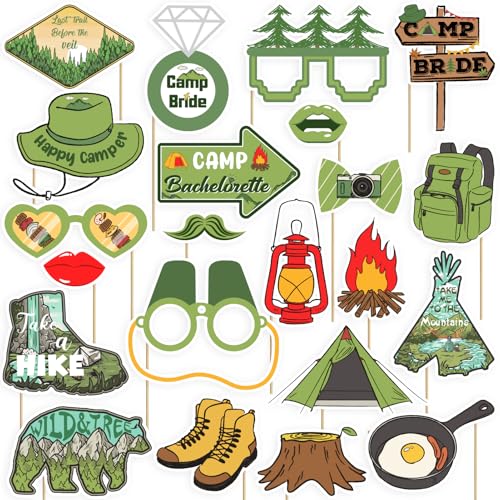 Camping Bachelorette Photo Booth Props - 22 Pcs Camp Bride Photo Booth Props for Bridal Shower Engagement Wedding Camp Theme Party Supplies Decorations, Ideas, Favors(Retro Sage Green)