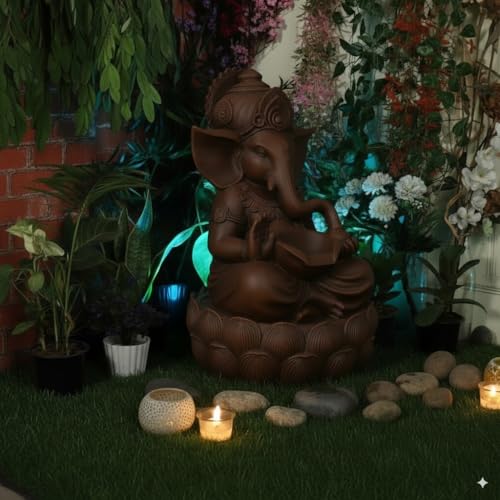 Image of Swarnhouse Lord Ganesha Decorative Water Fountain, 3 Feet Tall, Lotus Base, Indoor Outdoor Garden Decor (Article 2)