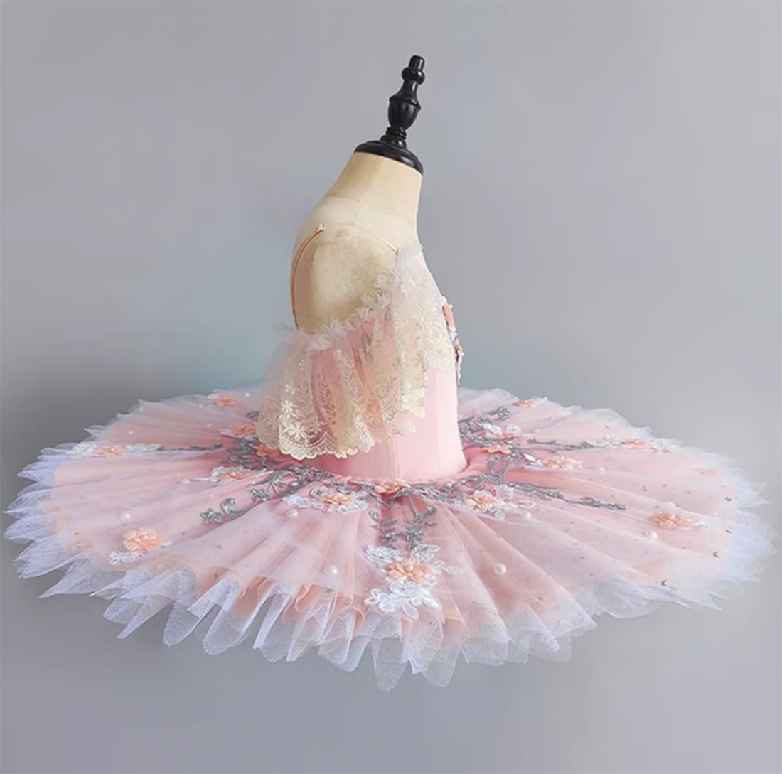 EFLALYHG Mädchen Professionelles Ballett Tutu Kleid Kinder Blumen Prinzessin Platter Pfannkuchen Schwanensee Ballerina Bühnentanz Wettbewerb Kostüm