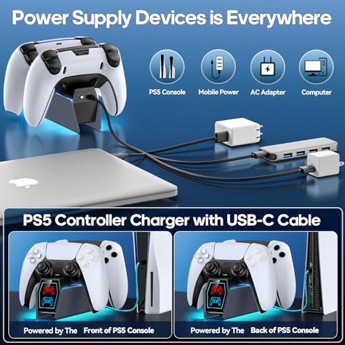 Image of Controller Charger Station Compatible with Play 5 Faceplates Edge & Dual Controller, 9 Lightings P 5 Accessories Charging Station, P 5 Dock Stand with LED Indicator & On-Off Switch, Gray