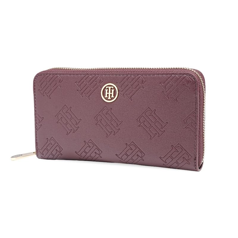 Image of Tommy Hilfiger Women's Zip Around Wallet Monique - Wine | Embossed Premium PU | | No. of Compartment - 3 | Stylish Clutch for Women