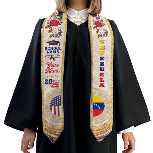 Mostefy Personalized Venezuelan Graduation Stole Sash 2025, Custom Venezuela Grad Sash,Honor Stole for Graduation Students3