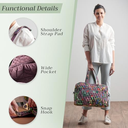 Maison d' Hermine Weekender Bags for Women Cotton Quilted Duffel Overnight Luggage Weekend Bag for Men Gym Sports Gifts Travel Business Travellers Family Trip (Eden - Violet)4