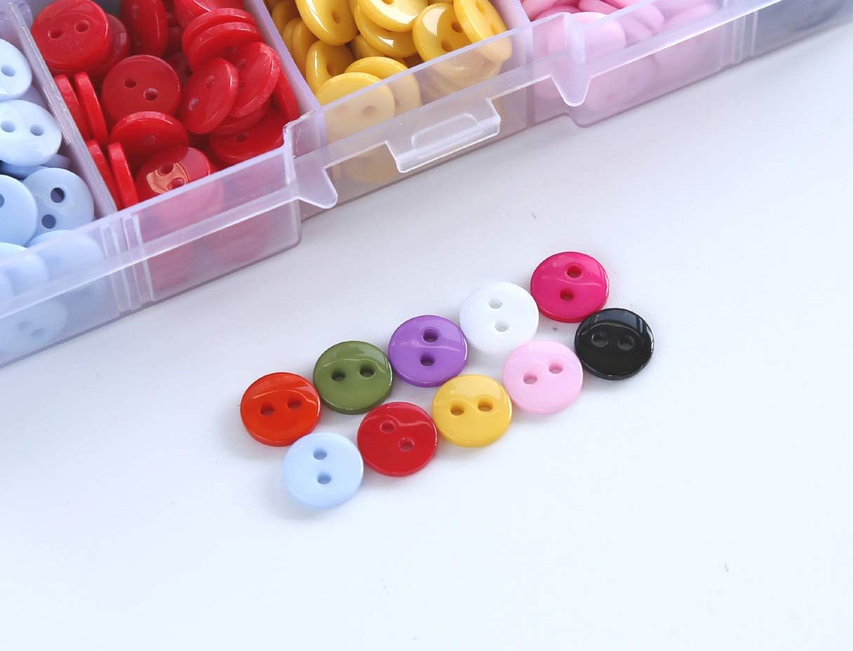 GANSSIA 11/32 Inch (9mm) Very Small Buttons Tiny Size Sewing Flatback Resin Buttons 10 Colors Multi-Colored Pack of 750 with Box