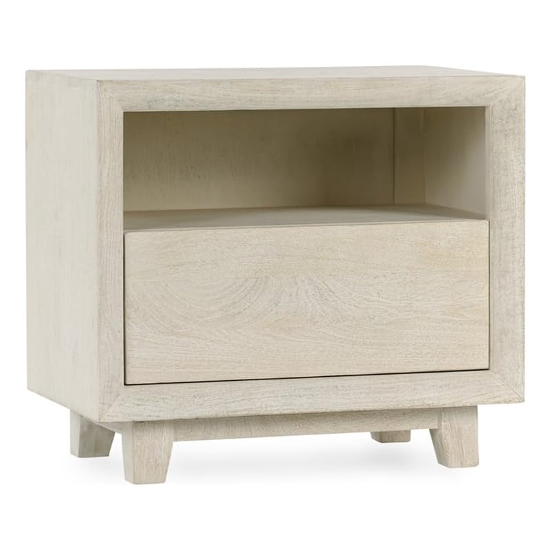 Pemberly Row Contemporary 1-Drawer Mango Wood Nightstand in Sand