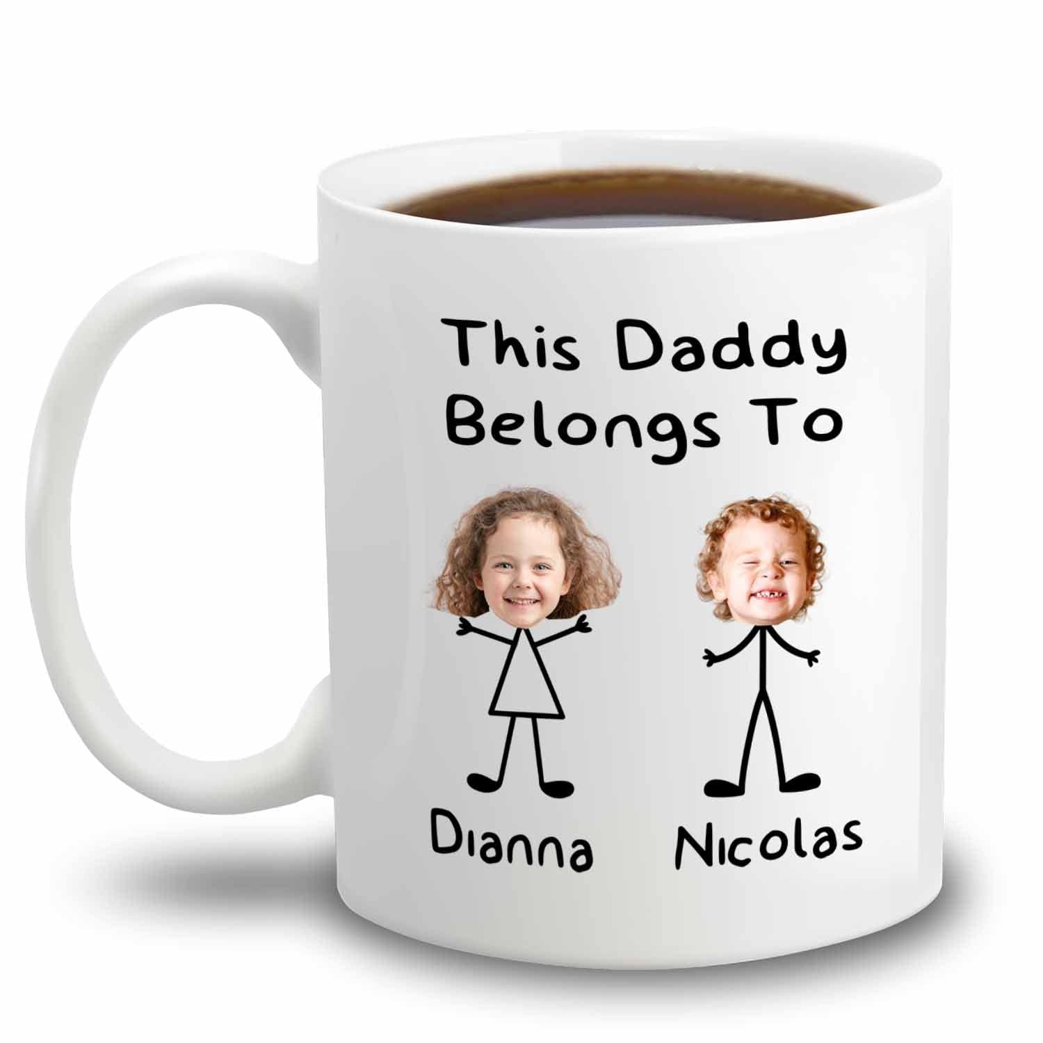 Personalized Picture Face Daughter Son White Coffee Mug, This Dad Belongs To Photos Mug 11 15 Oz, This Daddy Belongs To Face Kids Coffee Cup Gift For