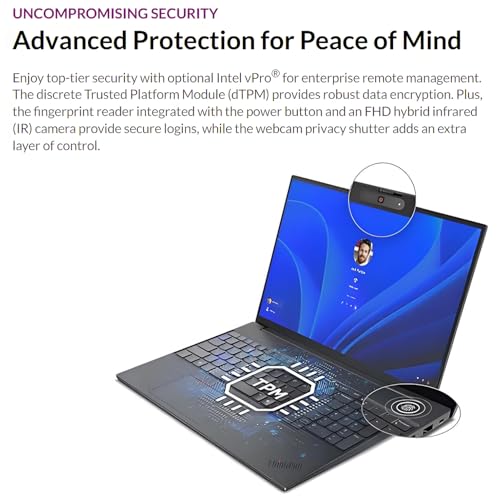 Image of Lenovo ThinkPad E16 Laptop Computer with Intel Ultra 7 255H, for Home Office Business, Lifetime Office 365, (16GB DDR5, 1TB SSD), Backlit Keyboard, Fingerprint Reader, Windows 11 Pro, Midnight Black