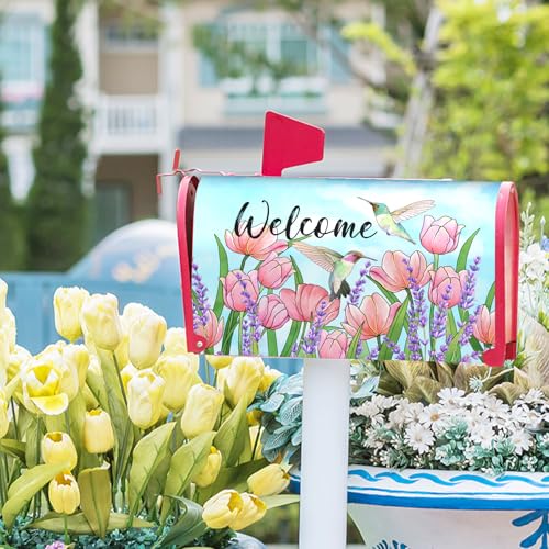Image of Spring Summer Colorful Flowers Mailbox Covers Magnetic Standard Size 18 inchx21 inch Spring Butterfly Floral Magnetic Mailbox Cover Wildflowers Mailbox Wraps Post Letter Box Cover Decor for Home Garden Yard