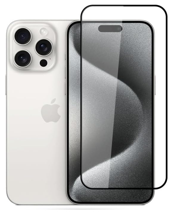 Image of SENBUN Tempered Glass Screen Protector Compatible for iPhone 15 Pro Max with Edge to Edge Coverage and Easy Installation Kit, Pack of 1, Black