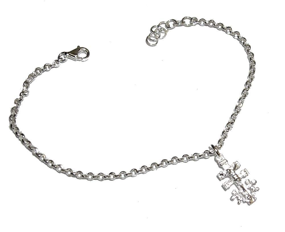 perlascarelPulsera con Cruz de Caravaca Relieve Plata de Ley 925 y Estuche Regalo.Longitud de 17 a 19 cm