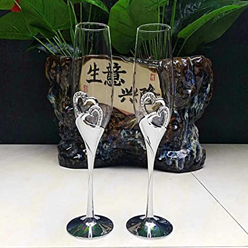 Juego de copas de champán – Juego de 2 copas de cristal con diseño de corazón creativo para bodas, aniversarios y Navidad (incluye caja de regalo)