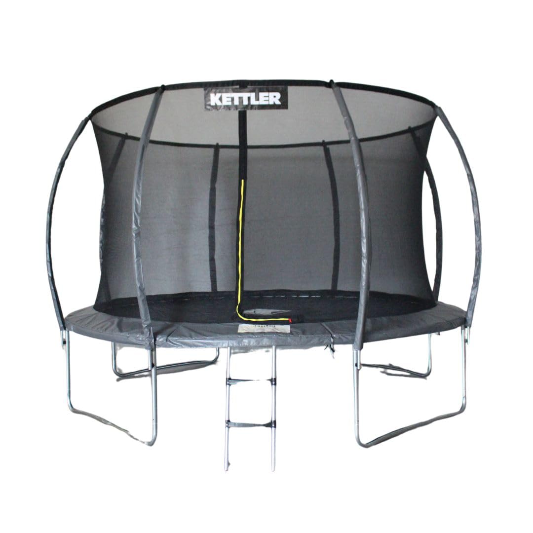 KETTLER Outdoor Trampolin Jump 365 – Gartentrampolin mit Sicherheitsnetz, 365 cm Durchmesser, Grau