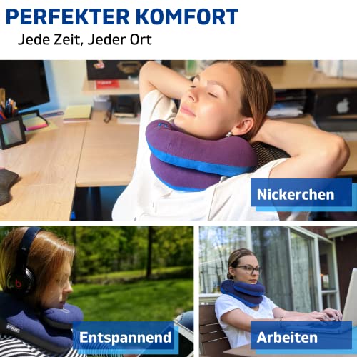 BCOZZY Nackenkissen Für Reisen, Bietet Doppelte Unterstützung Für Kopf, Nacken Und Kinn In Jeder Schlafposition Auf Flügen, Im Auto Und Zu Hause, Bequemes Flugzeug-Reisekissen, Größe Large, Blau - Image 6