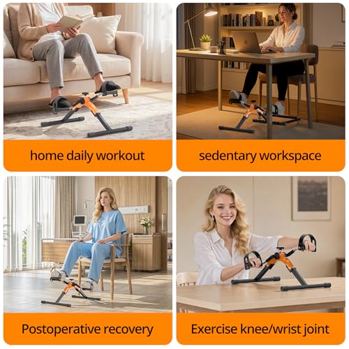 Image of Folding Pedal Exerciser Mini Exercise Bike Under Desk Bike for Arms and Legs Workout, Portable Desk Bike Peddler Machine for Sedentary Officer & Seniors
