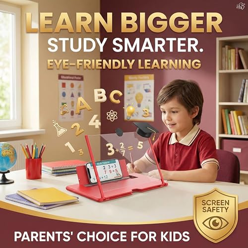 Image of Drumstone 12 Inch Mobile Screen Magnifier with Foldable Stand, Portable Phone Screen Enlarger for Movies, Videos & Gaming, Hands-Free Smartphone Viewing (Red)