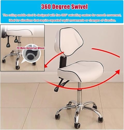 Ergonomic Dental Saddle Chair with Back Support, Adjustable Drafting Stool for Estheticians, Tattoo Artists, Home & Salon Use - Comfortable L White Design
