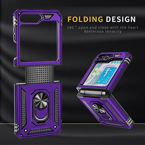 ONOLA for Samsung Galaxy Z Flip 5 Case with Hinge Protection and 360°Rotate Ring Magnetic Kickstand, Samsung Z Flip 5 Phone Case for Samsung Galaxy Z Flip 5 5G (Purple)