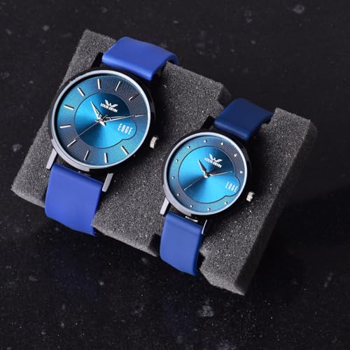 Image of LOUIS DEVIN Silicone Strap Analog Wrist Watch for Men and Women (Green /Brown /Blue /Black) | Set of 2 Wrist Watches | Couple Watches | LDCM-BK092-ST