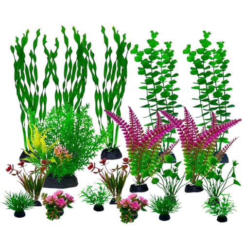 Image of Artificial Aquarium Plants,18 Pcs Fish Tank Plants Decorations Aquarium Grass Decor Plastic Plants,Betta Fish Tank Accessories,Small to Large,Tc1803