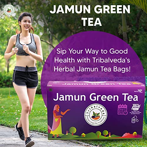Image of TribalVeda Grand Combo Pack - Jamun Strips-80gm + Jamun Vinegar-250ml + Jamun Seed Powder-250gm + Green Tea-30 Bags, Fresh Fruit Black Plum - Organic and Natural.