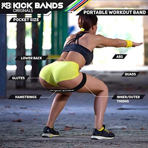 KickBands RESISTANCE WORKOUT BANDS - Set of 5 Skin Friendly | NON Slip Fitness Loop Bands *5 Different Resistance Levels | FOR WOMEN & MEN | FREE Carry Case | IDEAL FOR | HOME | GYM | YOGA | REHAB