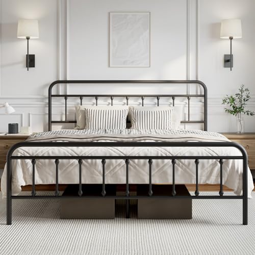Novilla Metal King Size Bed Frame - Modern Minimalist Victorian Style with Headboard/Footboard, Heavy-Duty Steel Slats/Underbed Storage/No Box Spring Needed/Easy Assembly/Noise Free/Black