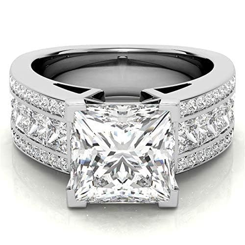 4-6CT Princess Cut Solitaire With Accent Moissanite Ring for Women Wedding Bridal Set Silver Hidden Halo Solitaire Moissanite Engagement Ring Wedding Ring Eternity Band Vintage Solitaire Halo Hidden Prong Setting Promise Ring