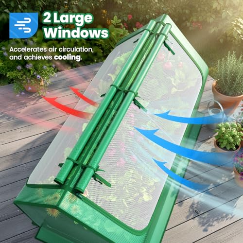 Image of Quictent 6x3x1ft Galvanized Raised Garden Bed with Cover Metal Planter Bottomless Box w / 2 Large Screen Windows Mini Greenhouse 20pcs T-Tags 1 Pair Gloves Outdoor Growing Vegetables (Green)