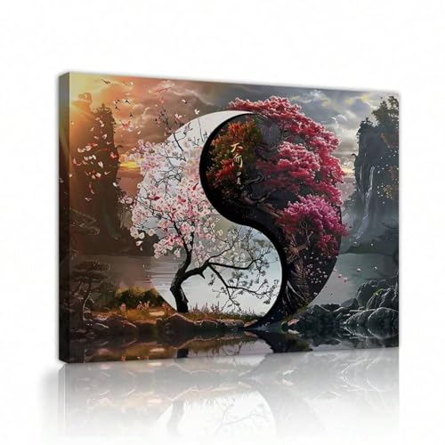 Impressions Yin Et Yang gracieux prunier paysage Tai Chi toile mur art décoratif 21x30